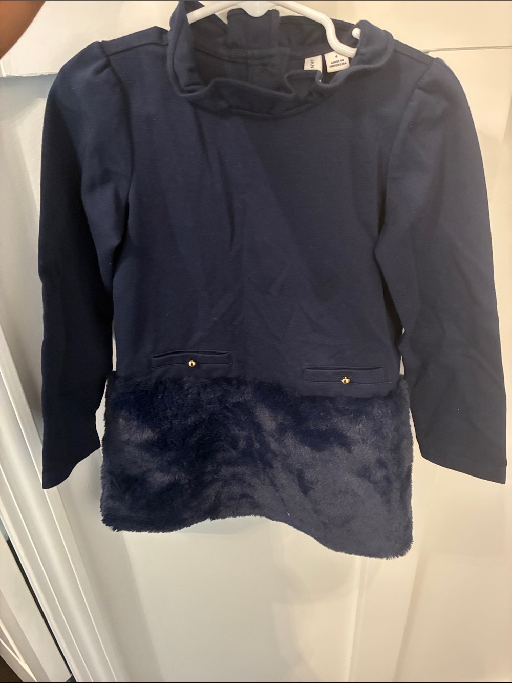 Janie and Jack Navy Blue Faux Fur Hem Tunic Dress